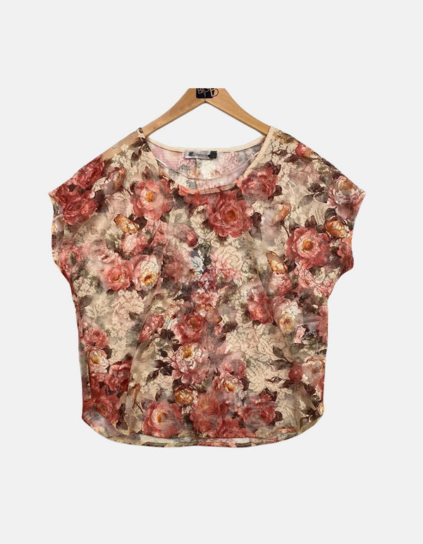 Vintage Floral Print Sheer Blouse